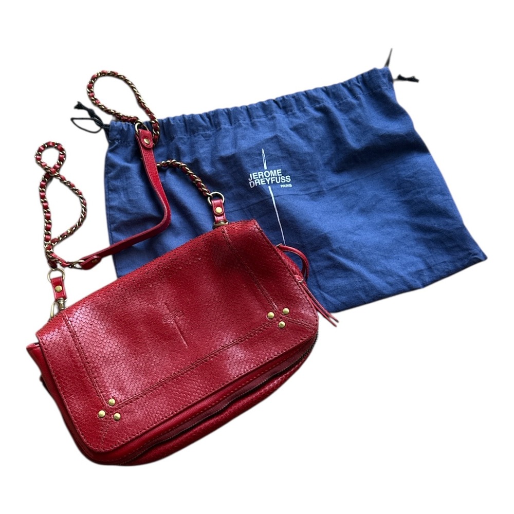 Jerome Dreyfuss Red Python Embossed Leather Shoul… - image 7